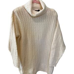 Vintage Cream Cable Knit Long Tunic Sweater Womens Size Large Wainscott Wool EUC